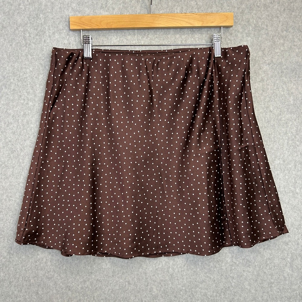 Abercrombie & Fitch XL Mini Skirt Chocolate Brown White Polka Dot Satin Autumn
